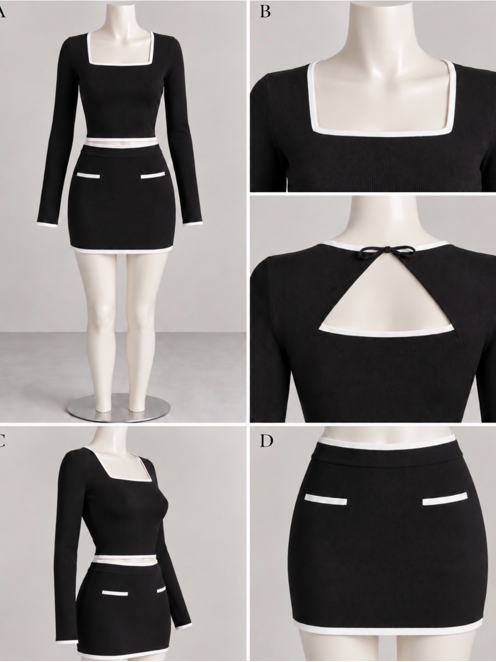 Sincerely Jules Black Knit Pencil Skirt with White Trim juniors size Medium